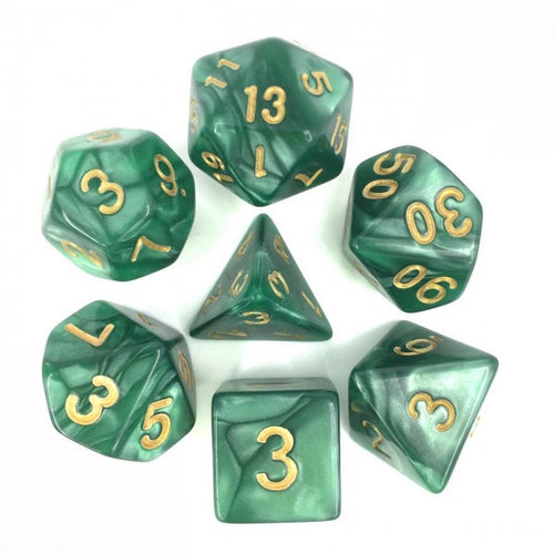 Green Pearl ( Golden Font ) Polyhedral Dice Set ( 7Pcs )