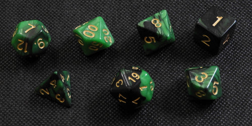 Green + Black Blend Polyhedral Dice Set (7Pcs)