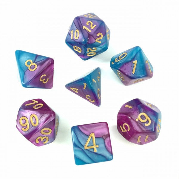 Blue + Bright Purple Blend Polyhedral Dice Set (7Pcs)