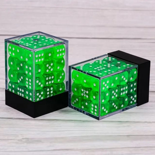 12mm D6 Transparent Green pips dice