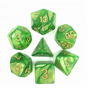 Light Green ( Golden Font ) Pearl Polyhedral Dice Set ( 7Pcs )