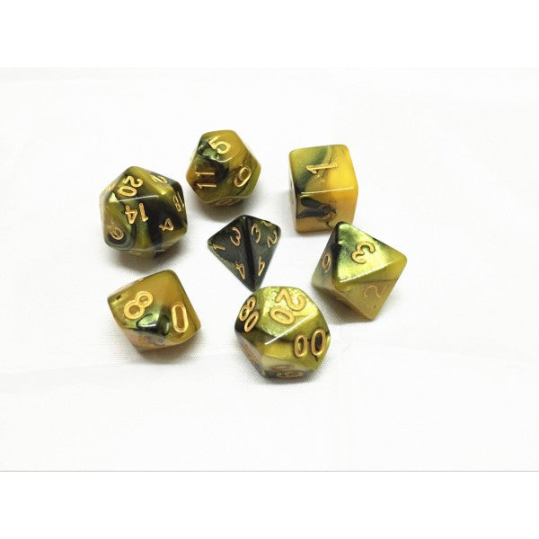 Black + Yellow Blend Polyhedral Dice Set ( 7Pcs )