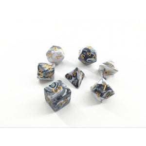 Opaque Black + White Blend Polyhedral Dice Set (7Pcs)