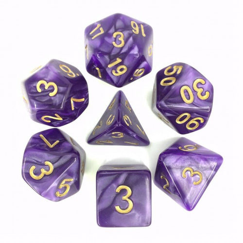 Pearl Purple ( Golden Font ) Polyhedral Dice Set ( 7Pcs )