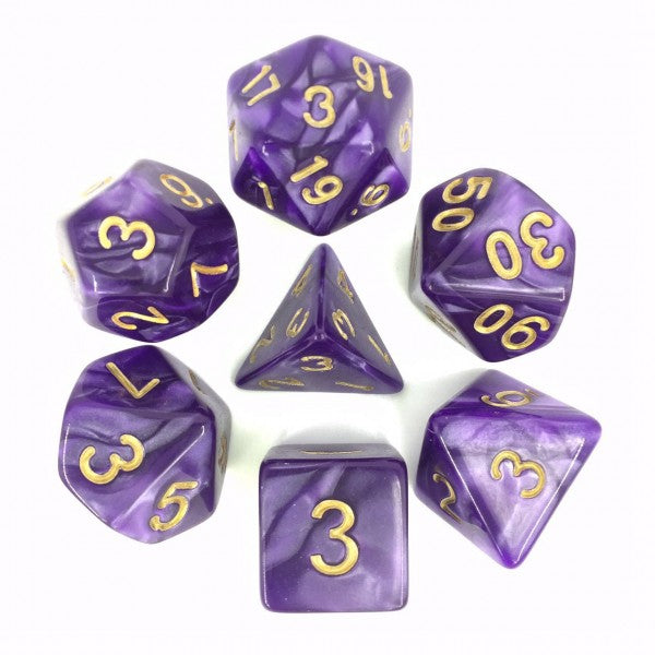 Pearl Purple ( Golden Font ) Polyhedral Dice Set ( 7Pcs )
