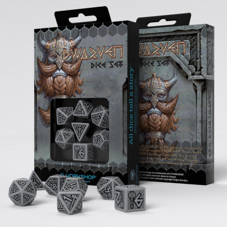 Dwarven Gray & Black Dice Set (7)