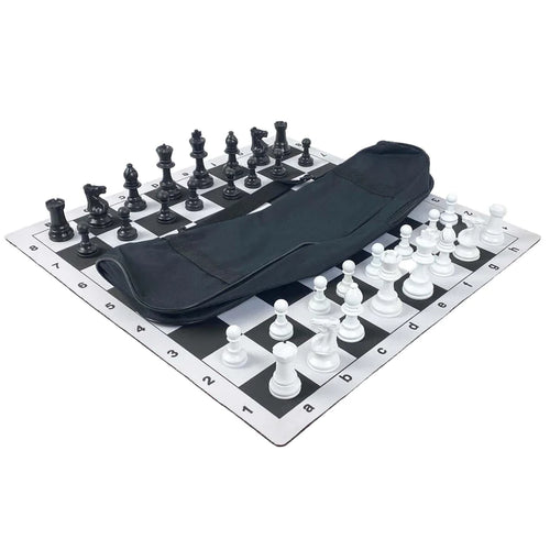Chess Set - Weighted Tournament Pieces (King 9.5 cm Tall.)+ Mouse Pad Board + Bag
