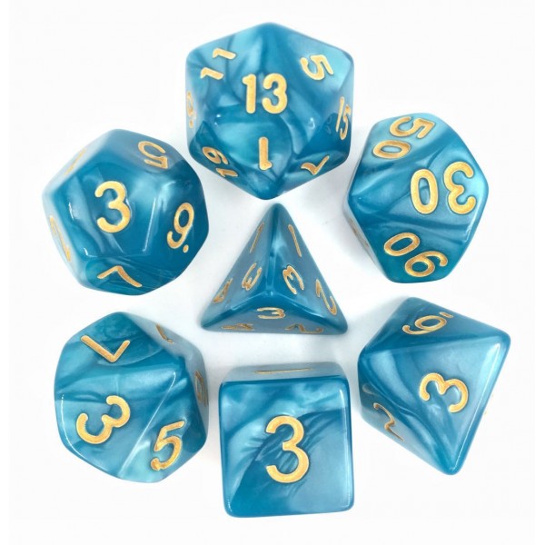 Lake Blue Pearl Polyhedral Dice Set (7Pcs)