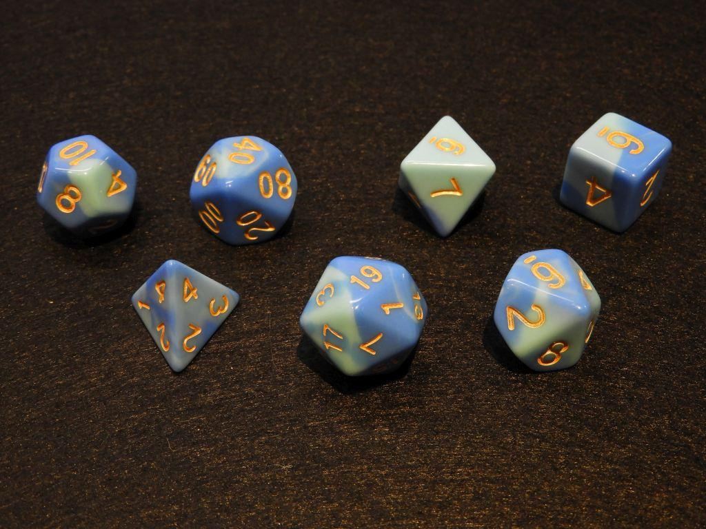 Sky Blue + Blue Blend Polyhedral Dice Set