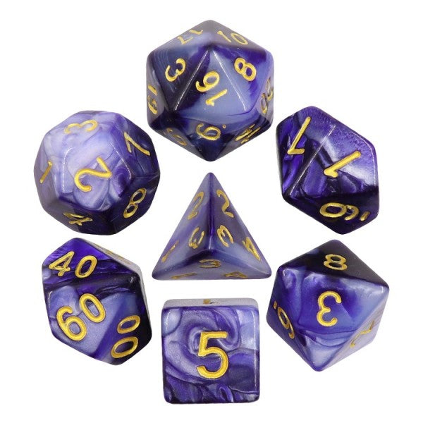 Dark Purple + White Blend Polyhedral Dice Set (7Pcs)