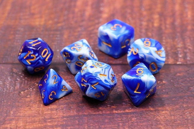 Blue Porcelain Polyhedral Dice Set (7pcs)