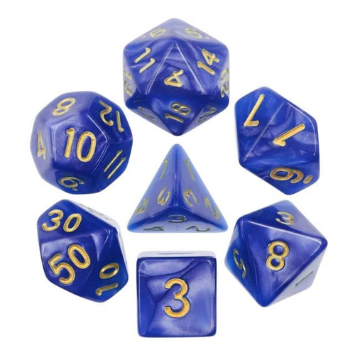 Blue (Golden font) pearl dice set