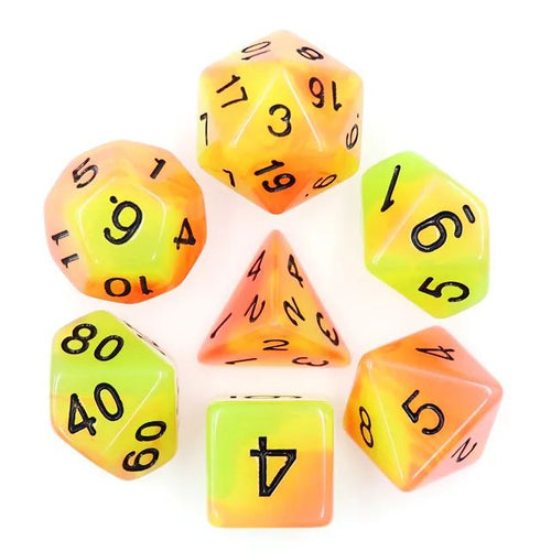 Yellow+Orange Glow in the dark dice