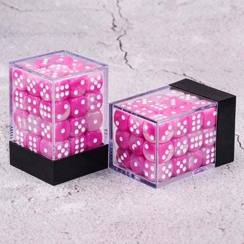 Pink+White 12mm D6 pips dice